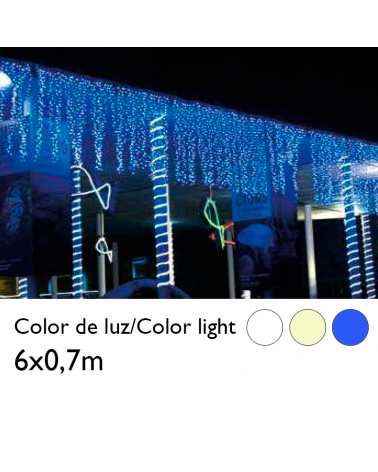Cortina de LEDs 6x0,7m efecto hielo icicle estalactita, cable transparente con 864 leds IP44 apta para exterior