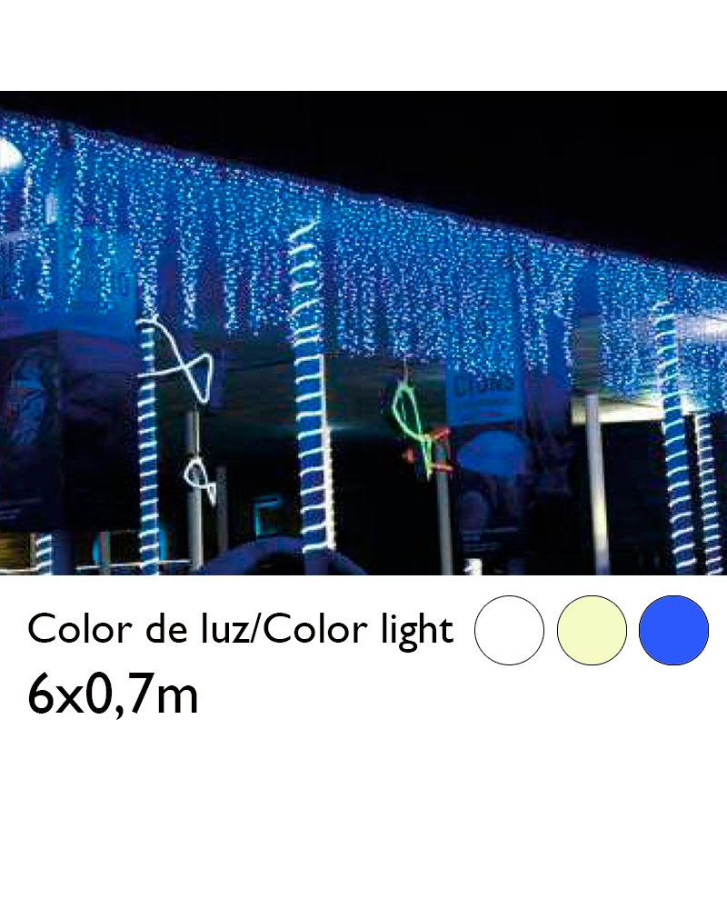 Cortina de LEDs 6x0,7m efecto hielo icicle estalactita, cable transparente con 864 leds IP44 apta para exterior