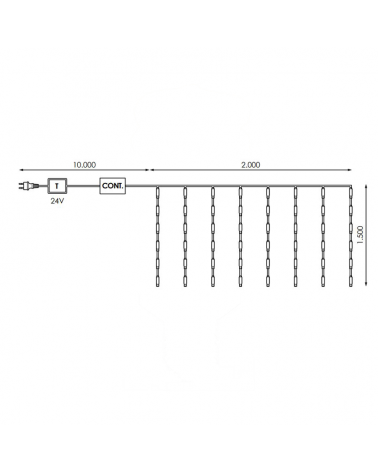 LED waterfall curtain 2x1,5m transparent cable with 768 LEDs IP44 suitable for outdoor