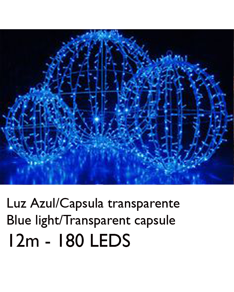 Connectable string light 12m  and 180 blue LEDs, clear capsule, jointable IP65 for outdoor use