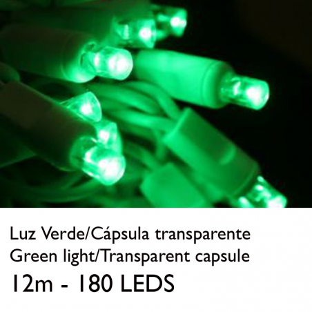 Guirnalda 12m y 180 LEDs verde claro cápsula clara empalmable IP65 apta para exterior