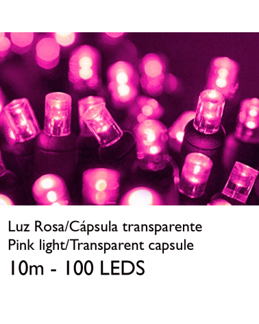 Guirnalda 10m y 100 LEDs color rosa cápsula clara y cable empalmable IP65 apta para exterior  
