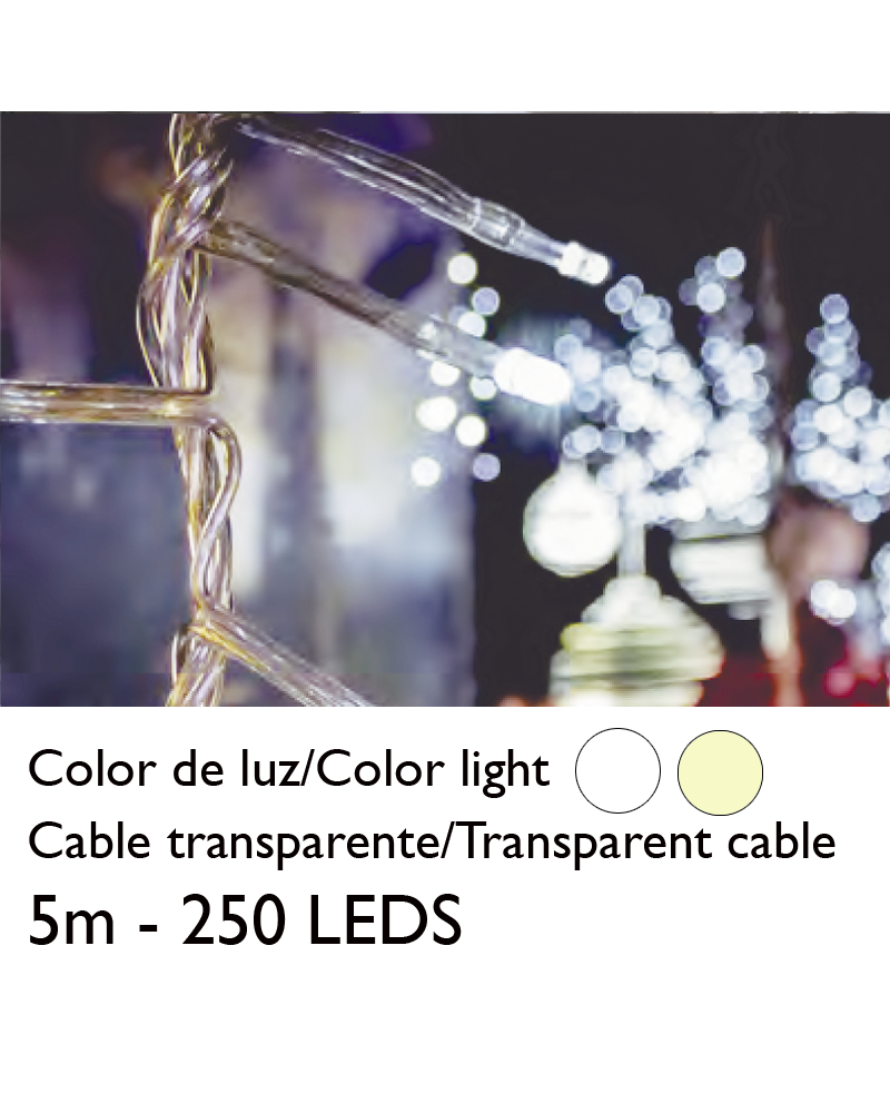 String light 5m and 250 LEDs transparent cable for indoor