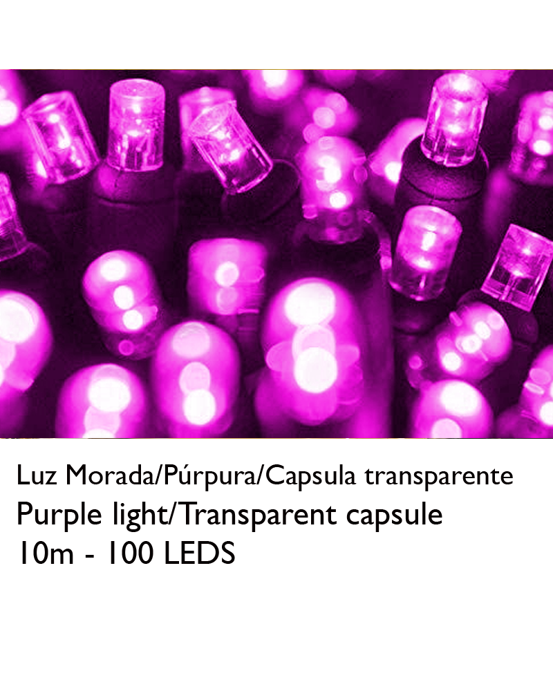 Guirnalda 10m y 100 LEDs color morado cápsula clara y cable empalmable IP65