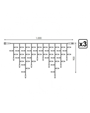 Cortina de LEDs 3x0,9m efecto hielo icicle estalactita, cable transparente con 174 leds para interior
