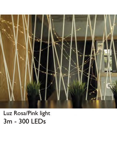 Alambre hilo LED 3m 10 tiras rosa cable transparente 300 Leds para interior