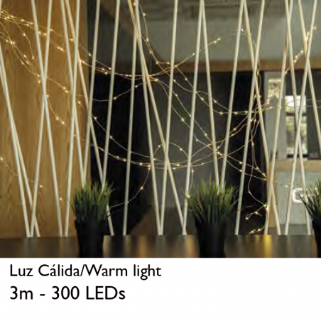 Alambre hilo LED 3m 10 tiras blanco cálido 300 Leds para interior