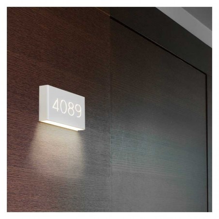 Signage wall lamp numbered 13cm rectangular white aluminum dimmable 1xG9 lower light