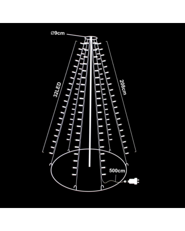 Exterior curtain for trees 2.08 meters high with 192 Leds warm white light IP44