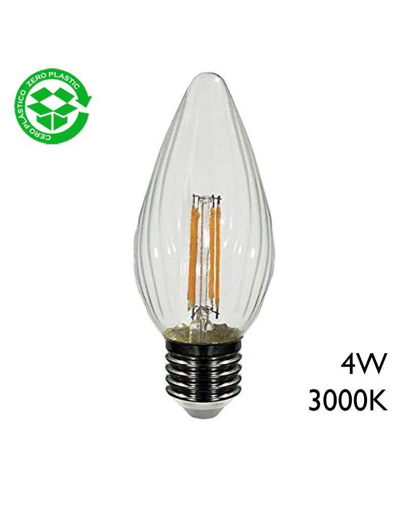 Bombilla antorcha LED filamento clara 4W E27 3000K 400Lm
