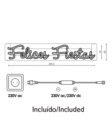 Cartel FELICES FIESTAS de 2,67 metros LEDs IP65 48W