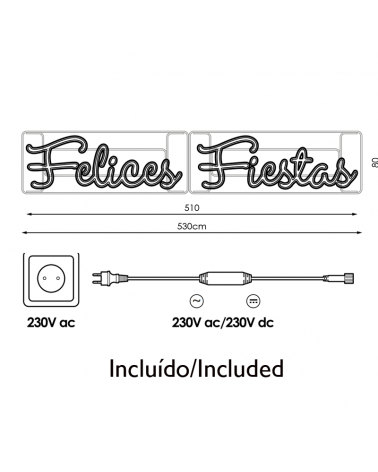 Outdoor LED lighted FELICES FIESTAS sign 5.30m long with double neon LED IP65 288W