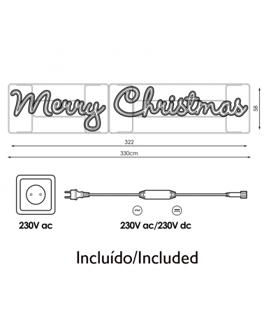 Outdoor LED lighted MERRY CHRISTMAS sign 3.3 meters long IP65 60W