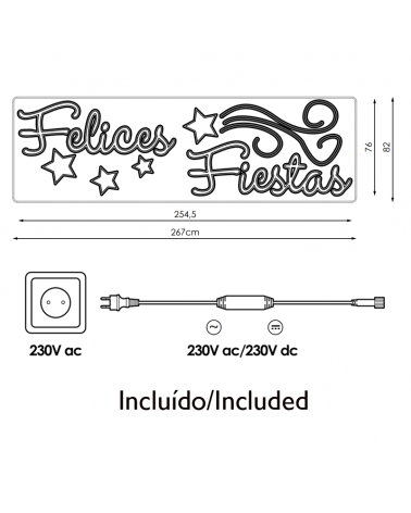 Outdoor LED lighted FELICES FIESTAS sign 2.67 meter long with leds warm white and cool white comet IP65 78W