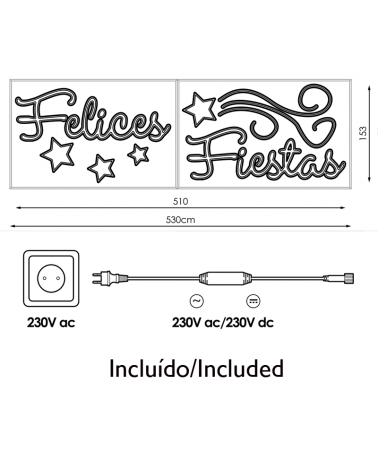 Outdoor LED lighted FELICES FIESTAS sign with cool white and warm white 5,30m LED comet IP65 156W