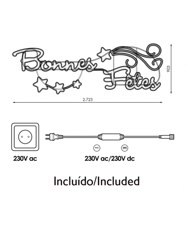 Sign BONNES FÊTES with LED comet cool white and warm white of 2.72 meters IP65 81W