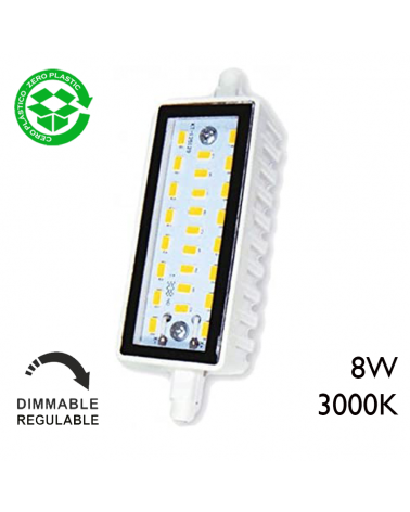 Dimmable linear lamp 118 mm. LED 8W R7S 120º 3000K 650 Lm