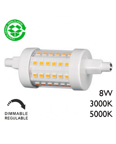Bombilla lineal regulable 78 mm. LED 8W R7S 360º 1000 Lm