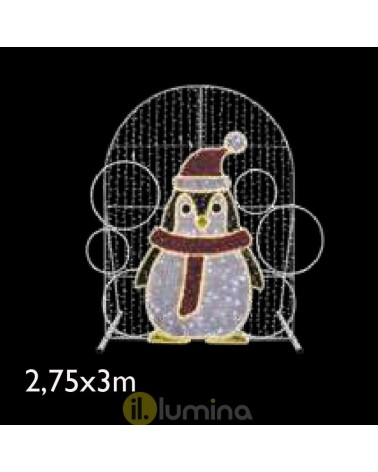 Espacio pingüino selfie 2,75x3 metros LED flash y tapiz de colores IP65 apto para exteriores baja tensión 24V