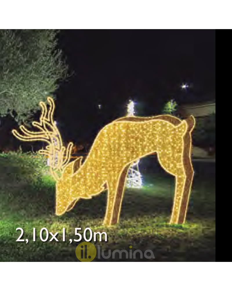Figura Navideña Reno pastando LED 3D y tapiz luminoso 2,10x1,50 metros IP65 baja tensión 24V