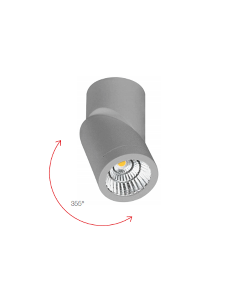 Wall and ceiling cylinder spotlight 6cm grey colour LED 7W Aluminum tilting 355º 4000 K. 830 Lm.