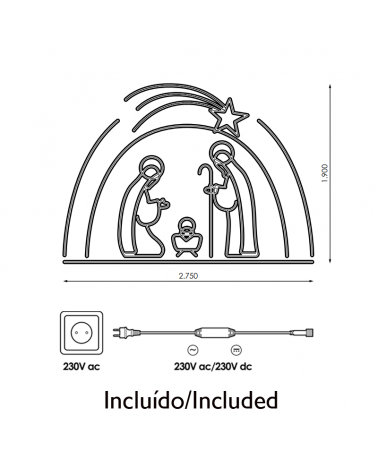 Figura Navideña Portal de Belén con relleno de luces 2,75x1,90 metros apto para exteriores