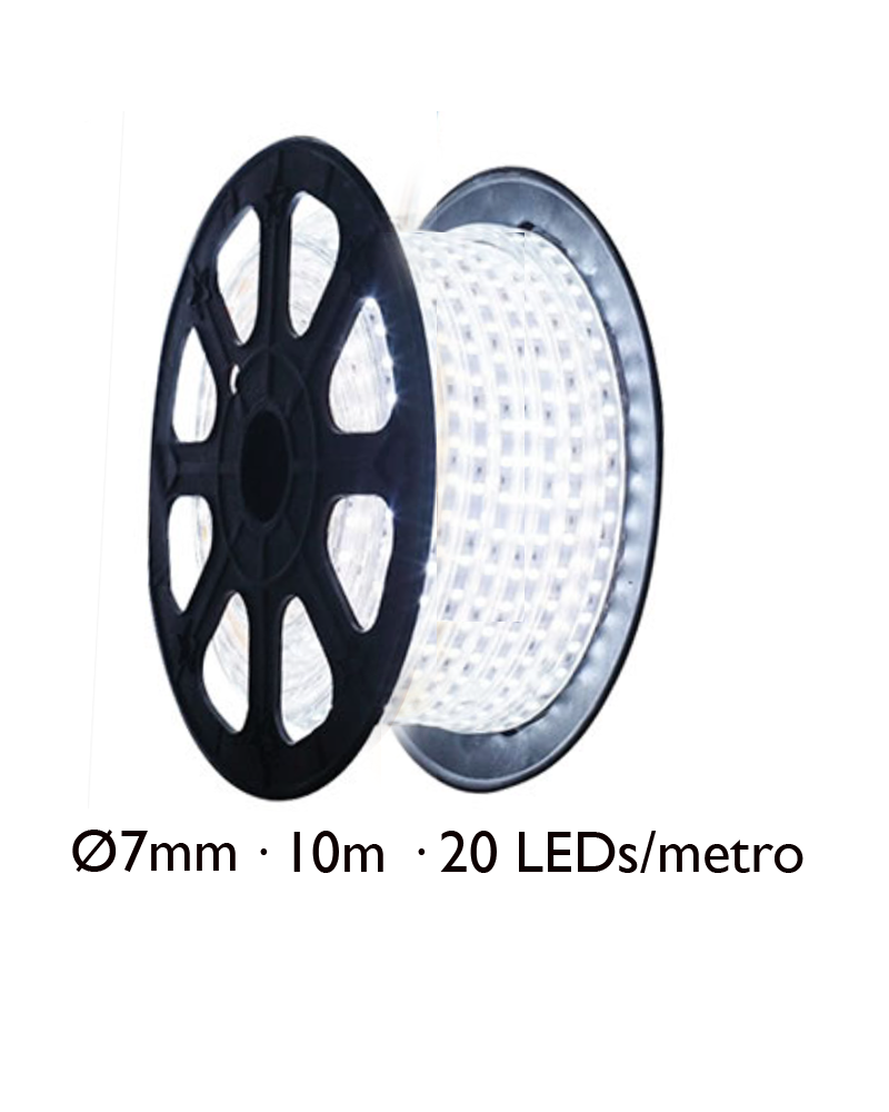 Bobina 10m hilo LED ultrafino 7mm en blanco cable transparente IP44 6V