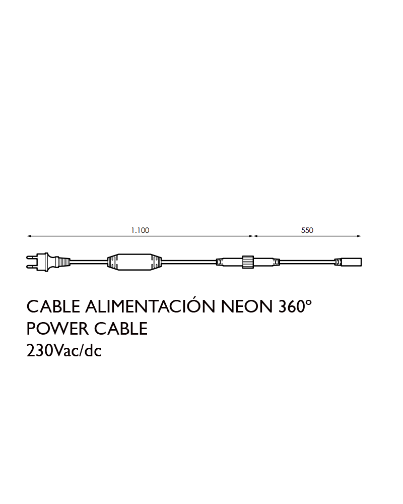 White power cable for 360º LED Neon tube