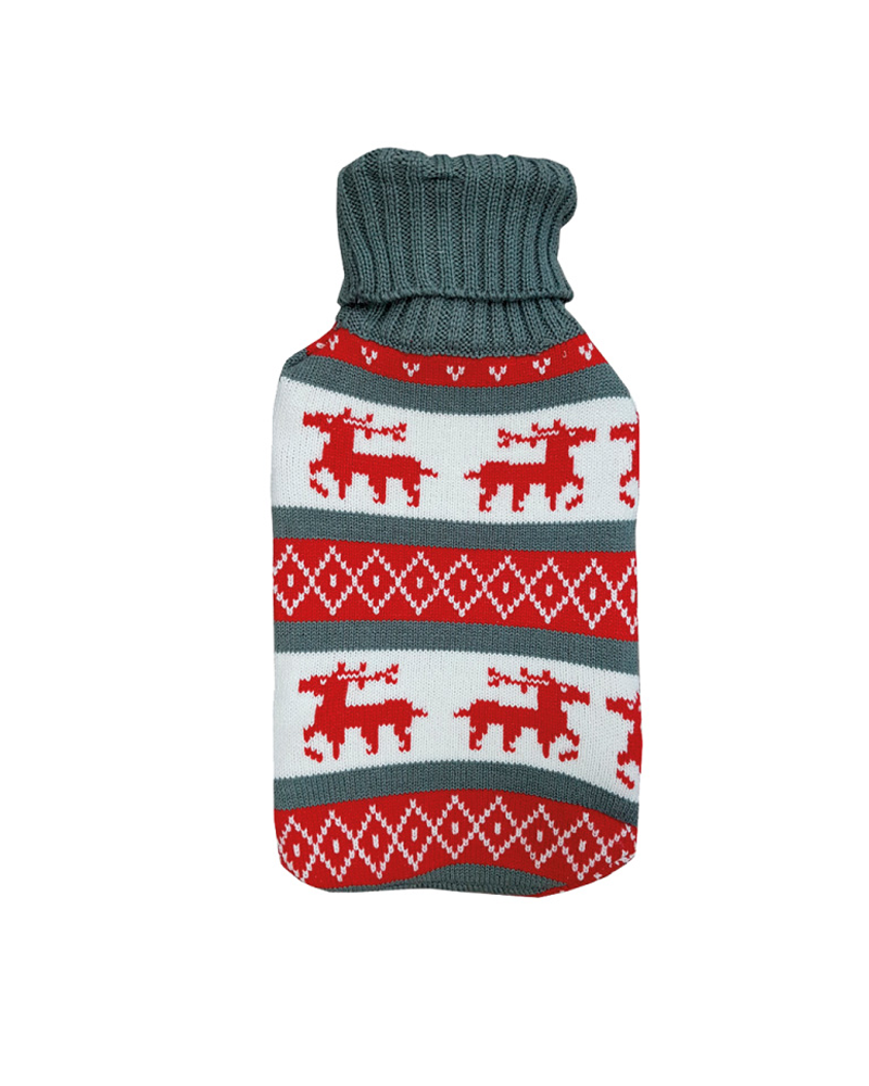 Hot water bottle 2 liters wool with reindeer print
