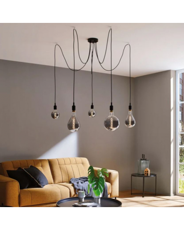 Design ceiling lamp with 5 pendel black finish E27 5x20W