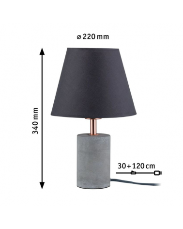 34cm concrete and metal table lamp and E27 20W gray fabric lampshade