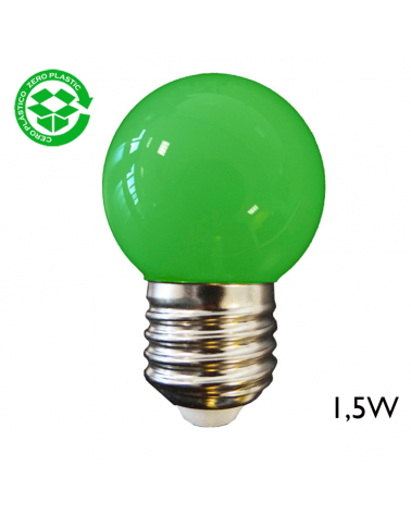 Bombilla Esférica 43 mm Color Verde LED E27 1,5W