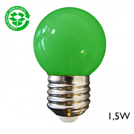 Bombilla Esférica 43 mm Color Verde LED E27 1,5W