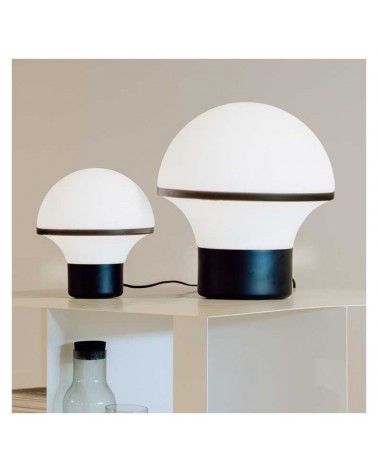 Design white table lamp in opal glass, black steel base, dimmable touch E27