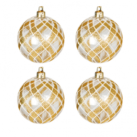 Blister 4 transparent golden Christmas balls ø7cm
