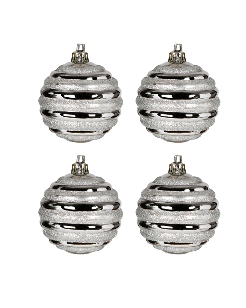 Blister 4 Christmas balls decorated silver color ø7cm