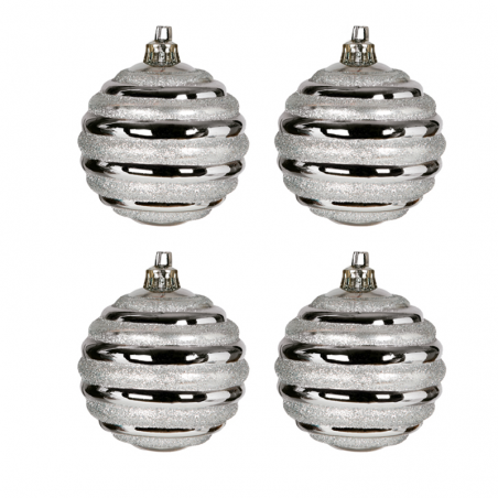 Blister 4 Christmas balls decorated silver color ø7cm