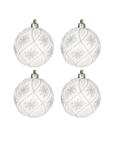 Blister 4 Christmas balls decorated silver color ø7cm