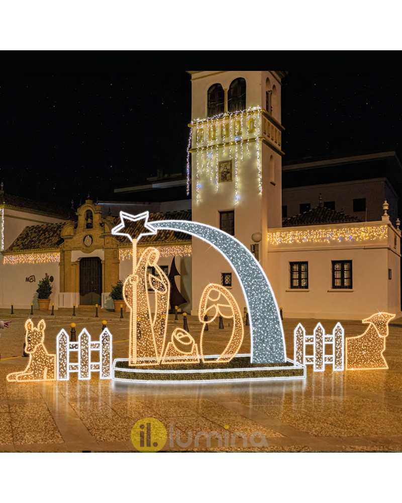 3D LED Christmas nativity scene with 5 figures, kite, fences and gate IP44 for outdoor use 24V