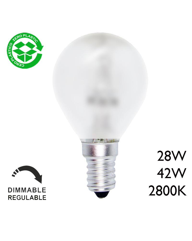 Bombilla halógena esférica ECO E14 mate de bajo consumo regulable