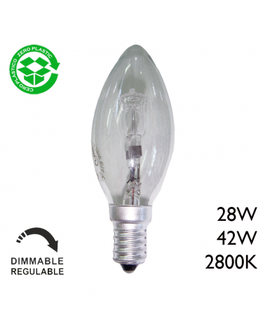 ECO Halogen Candle dimmable bulb E14 with clear glass, low consumption