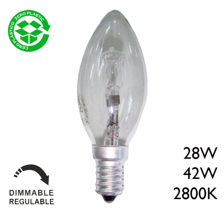 ECO Halogen Candle dimmable bulb E14 with clear glass, low consumption