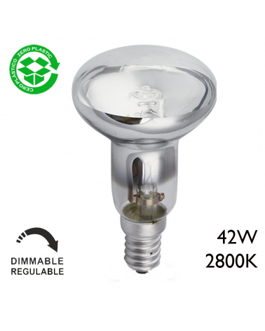 ECO Halogen R50 reflector bulb 42W E14 dimmable, clear glass, 50mm diameter, low consumption