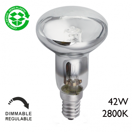 ECO Halogen R50 reflector bulb 42W E14 dimmable, clear glass, 50mm diameter, low consumption