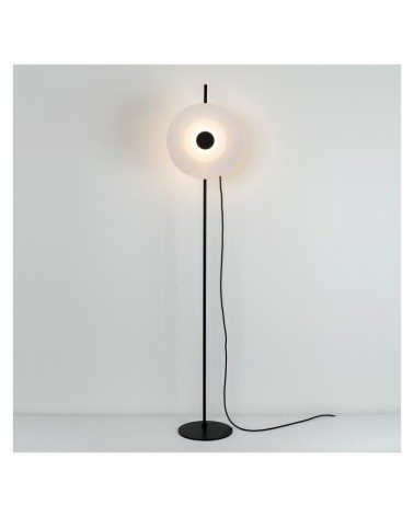 Lámpara de pie 175,7cm de diseño acero negro con cristal blanco doble concéntrico centro negro LED 9,6 W  2700K 893Lm
