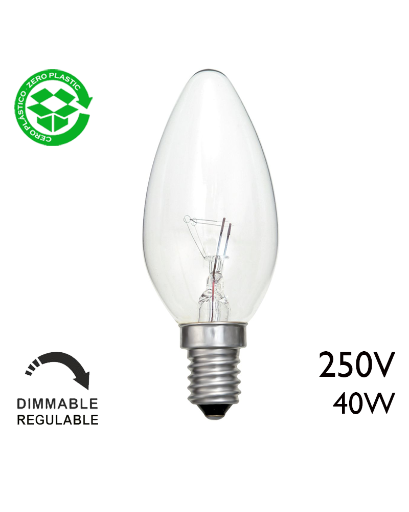 Incandescent candle bulb E14 250V 40W clear