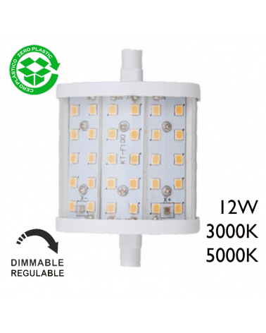 Bombilla lineal Regulable 78 mm. LED 12W R7S 180º 1000 Lm