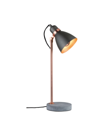 Lámpara de mesa 50cm estilo nórdico 20W E27 acabado gris oscuro base cemento fuste cobre iluminación salón comedor lampara de pie