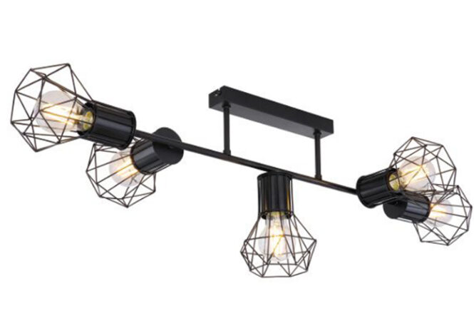 Regleta de techo con 5 focos de metal acabado negro 5xE27 40W