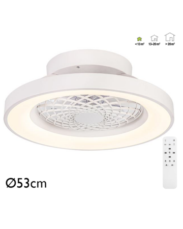 Ventilador de techo blanco 33W Ø53cm plafón LED 70W control remoto luz REGULABLE y mando 